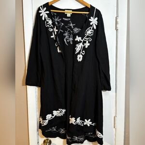 Black Floral Embroidered Cardigan